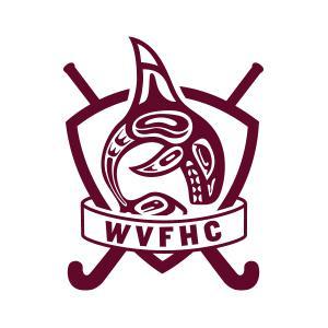 The image is a logo for the West Vancouver Field Hockey Club (WVFHC). It consists of the letters "WVFHC" in a design that represents a symbol or illustration. It is a linedrawing clipart or sketch style.