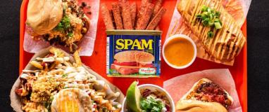 Image of a mouthwatering adobo sandwich and steak fries from Vancouver's funky Filipino food brand, featuring spam as the star meat.